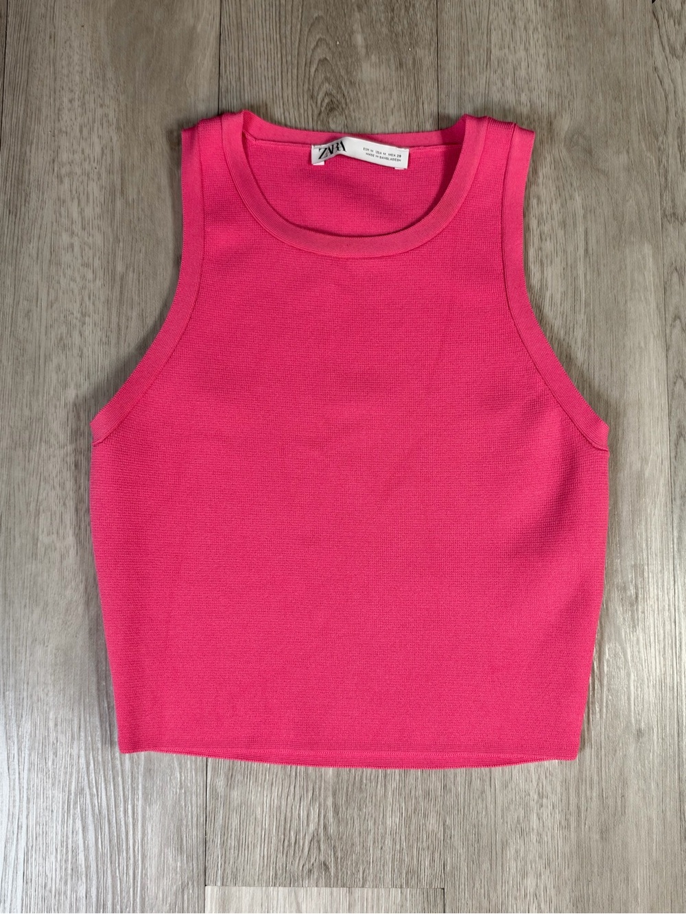 Zara Women’s Pink Solid Knit Cropped Sleeveless Tank Top Round Neck Size M
